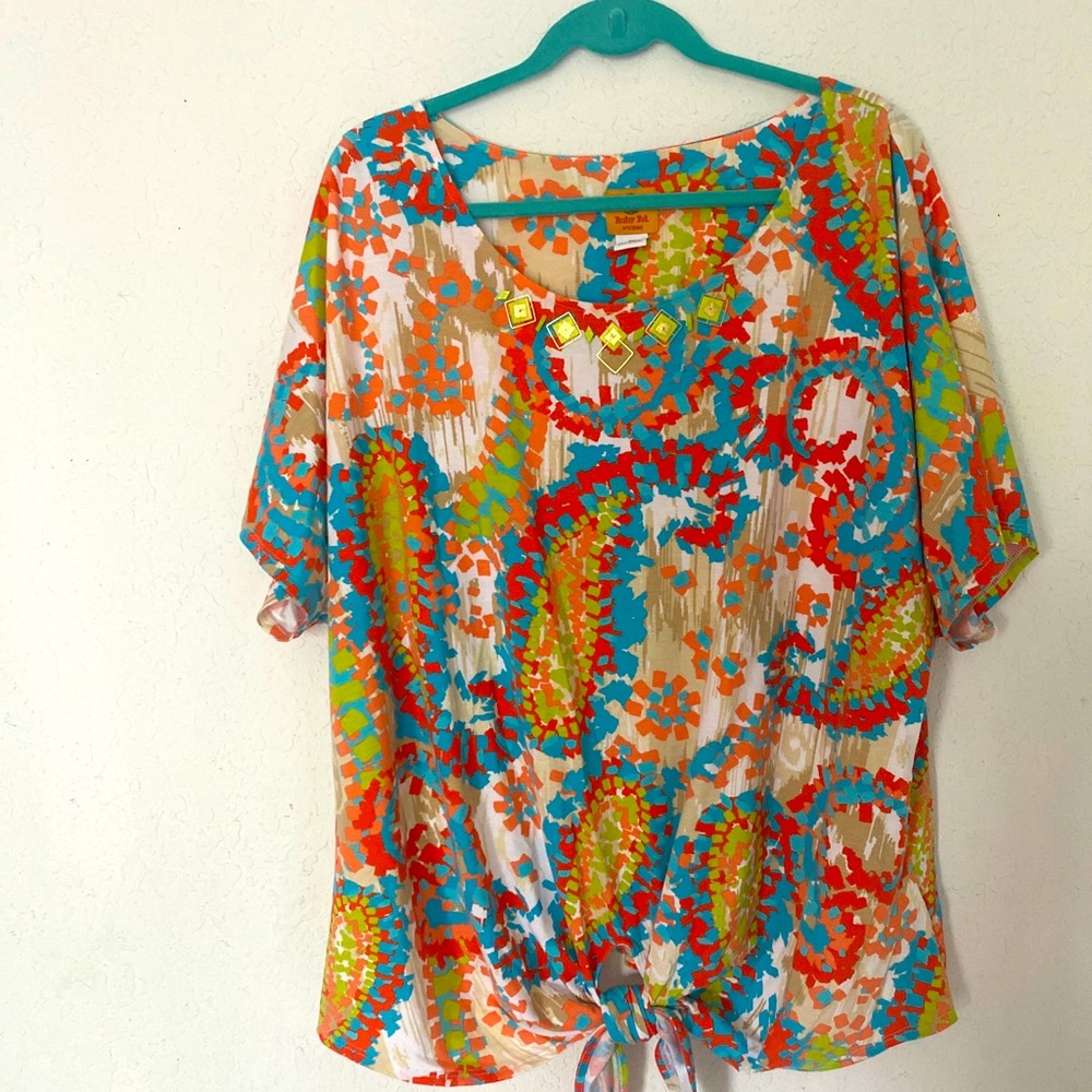 ruby road 3x blouse top geometric blue plus size